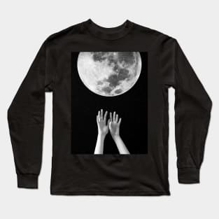 Hands, Moon, Woman, Girl, Fashion art, Fashion print, Scandinavian art, Modern art, Wall art, Print, Minimalistic, Modern Long Sleeve T-Shirt